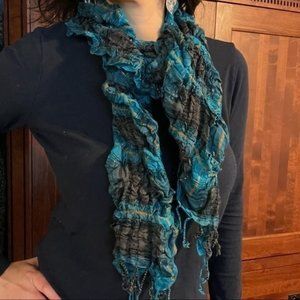 Bouncy Black and Teal Scarf with metallic Silver threads